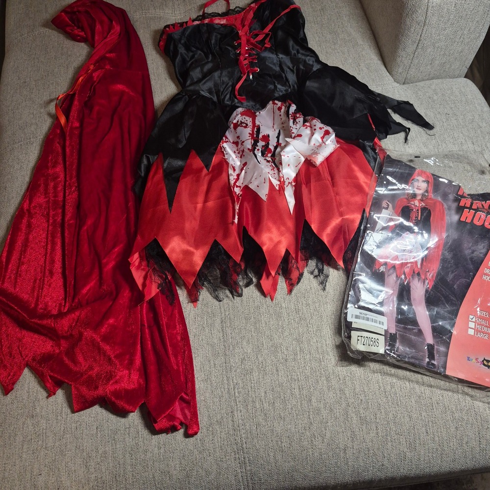 Bloody Little Red Riding Hood Costume Set Red Black Halloween Cosplay Dress